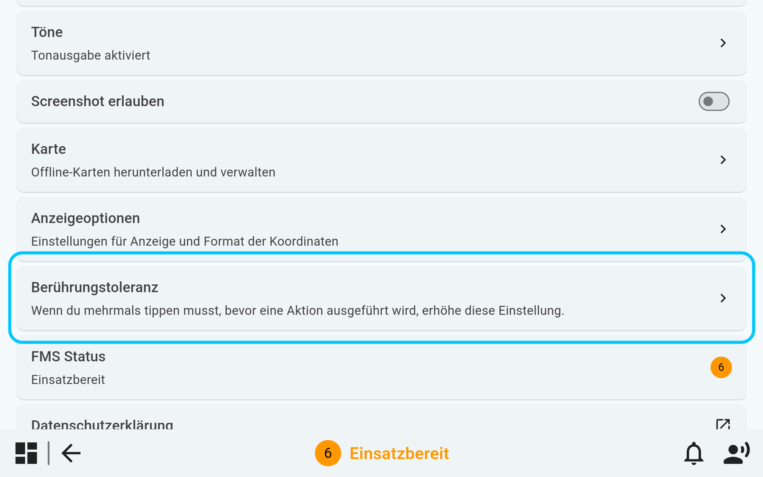 Einstellung für Berührungstoleranz in resQnect Drive