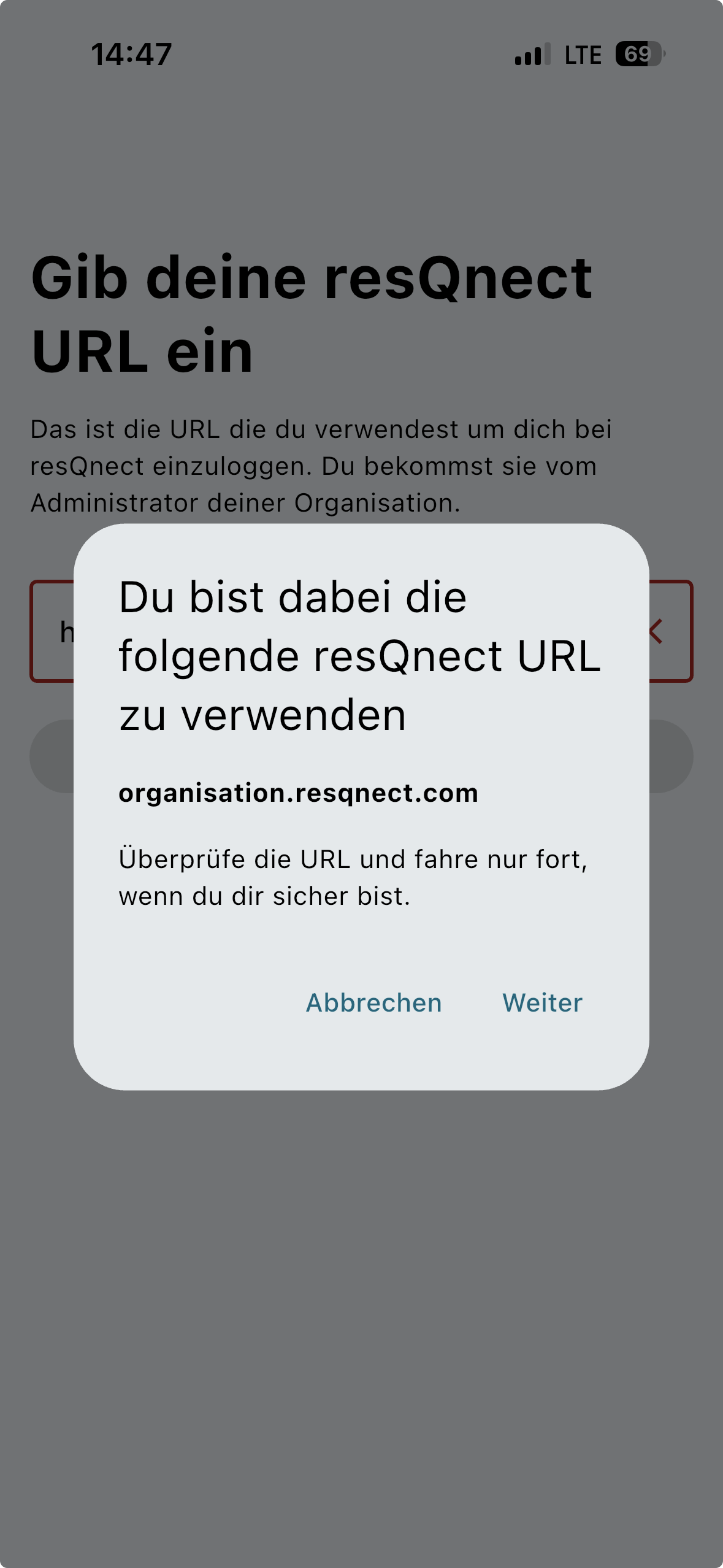 resQnect-URL per Deep Link setzen in resQnect Mobile 1.33.1
